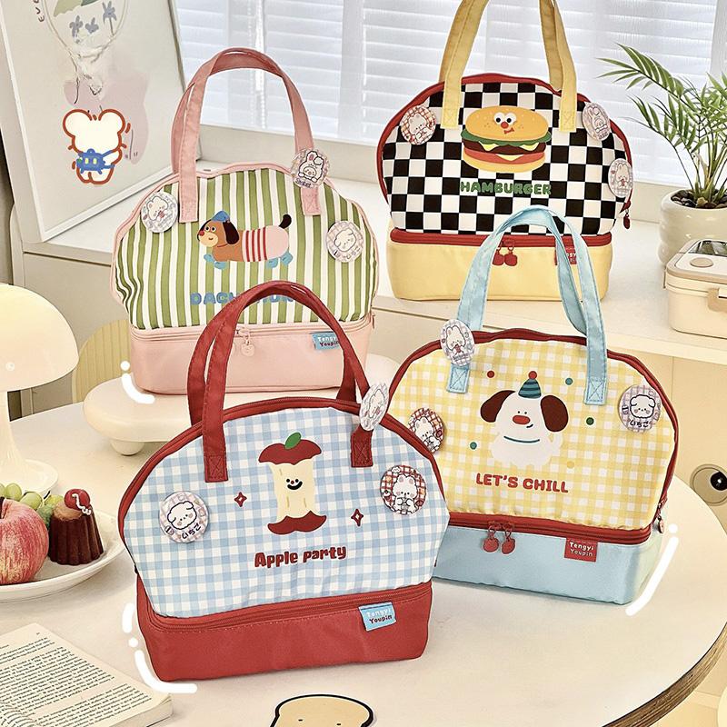 Kawaii Lunch Bag Bento Bag Large Capacity Women's Bag Handle Insulated Bento Bag Cute Portable Tote Bag Kitchen Organizers