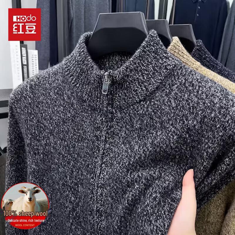 Hongdou Men's 100% Pure Wool Half-Zip Knit Cardigan
