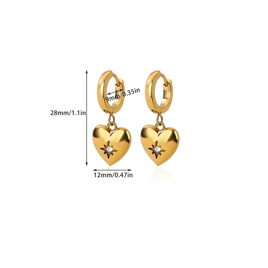 Cross Retro Pearl Temperament Earrings - 18K Gold Plated Stainless Steel with Diamond Inlaid Mother-of-Pearl Heart Bow Design
