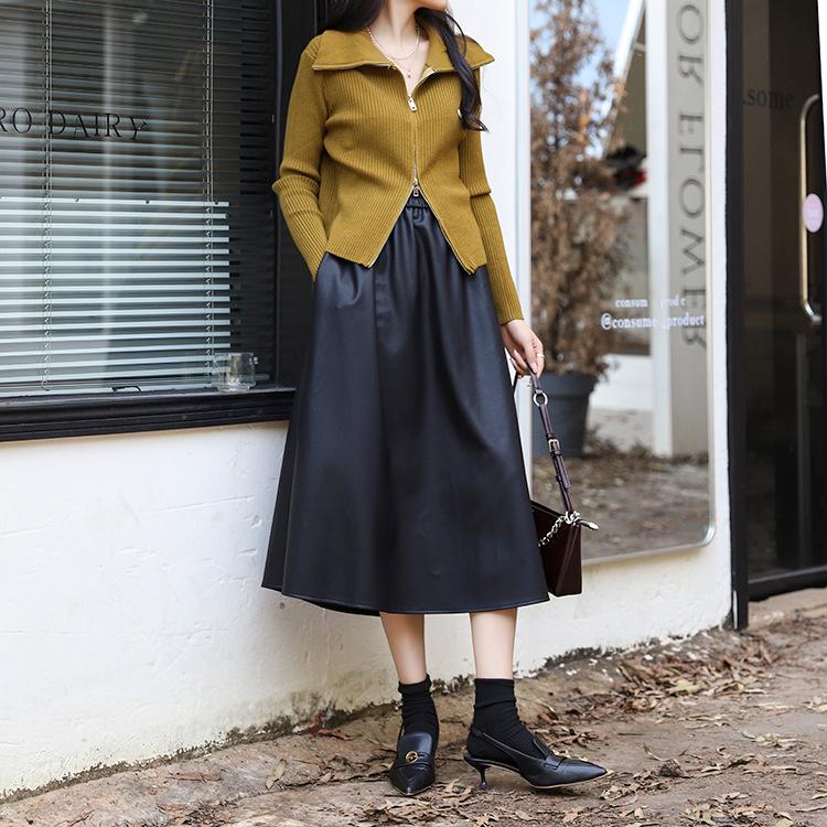 Damen Midirock in A-Linie mit hoher Taille aus PU-Leder – Schlankmachend, vielseitig, perfekt für Herbst und Winter