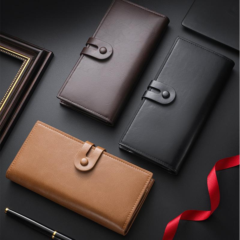 Men’s Long Wallet Vintage PU Leather Clutch Wallet Large Capacity Card Holder Zipper Coin Pocket Bifold Wallet with ID Window