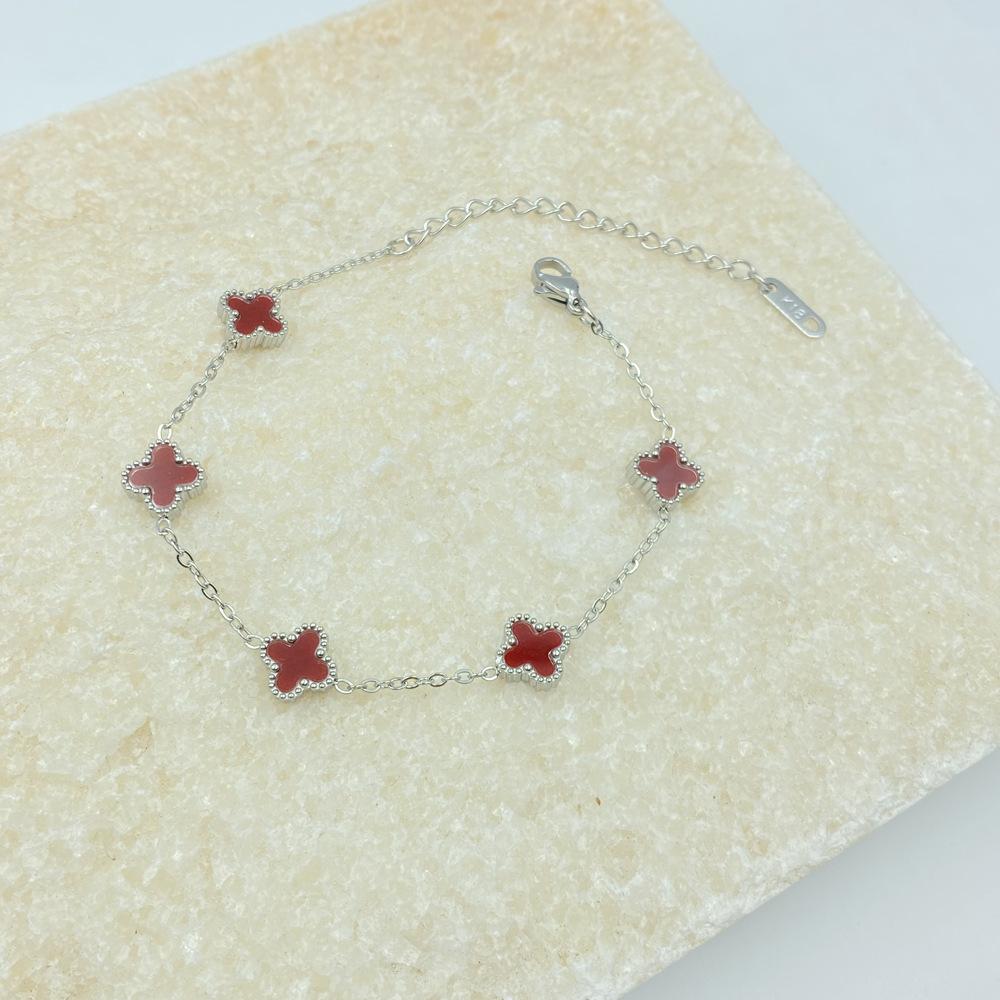 9MM Four-Leaf Clover Women's Bracelet Lucky Four-Leaf Clover Popular Influencer Style Fashionable Titanium Steel Non-Fading Bracelet