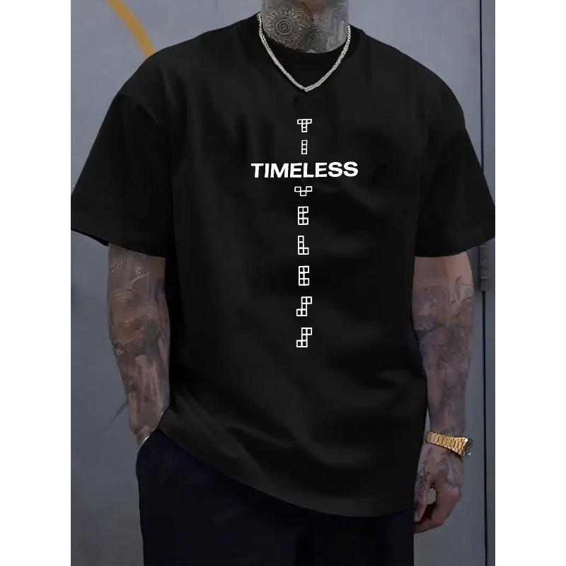 

European sizes Men S Timeless Graphic Tee - Casual Crew Neck Short Sleeve T-Shirt, Lightweight Summer Top with Bold Lettering and Geometric Design 4XL чорний