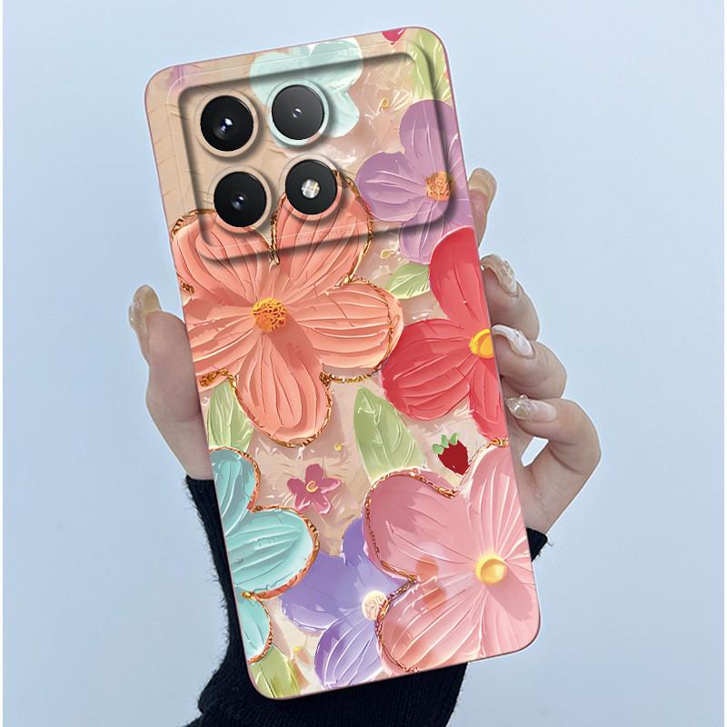 For Xiaomi Poco X6 Pro 5G Case Poco X6Pro Back Cover Fashion Simplicity Floral Soft Liquid Silicone Shell For PocoX6 Pro Fundas