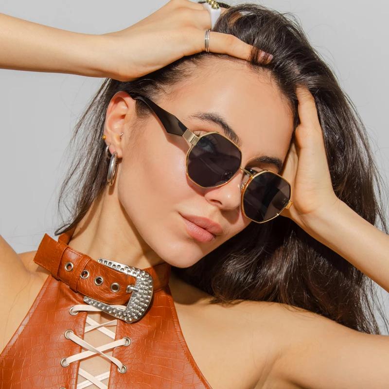 2pcs Retro Polygon Metal Frame Sunglasses Women Fashion Trend Frame Sunglasses Men Luxury Brand Design Decorative Glasses Uv400