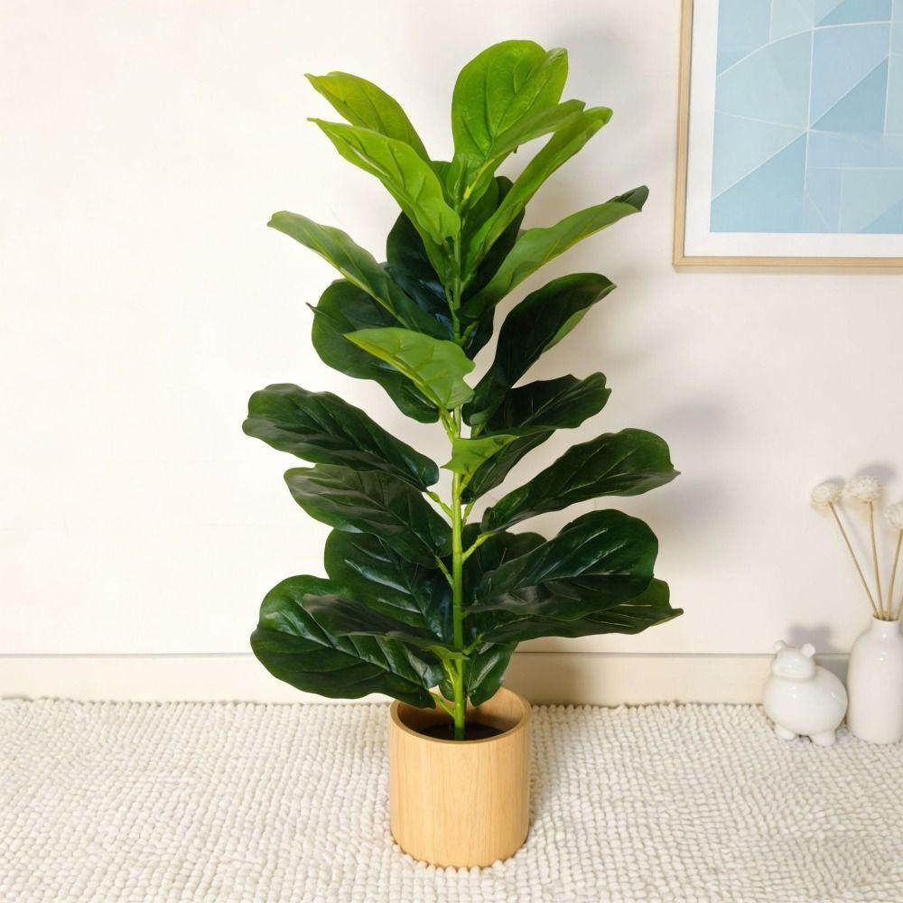 23 Leaves Artificial Ficus Tree Green Plastic Large Artificial Ficus Office Decor