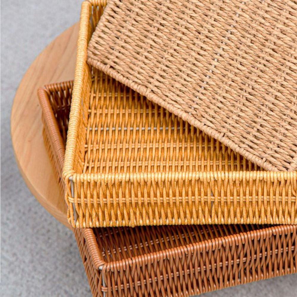 Portable Handwoven Bread Storage Basket Breathable 7 Styles Outdoor Picnic Basket Double Handle Fruit Tray Sundries Organizer