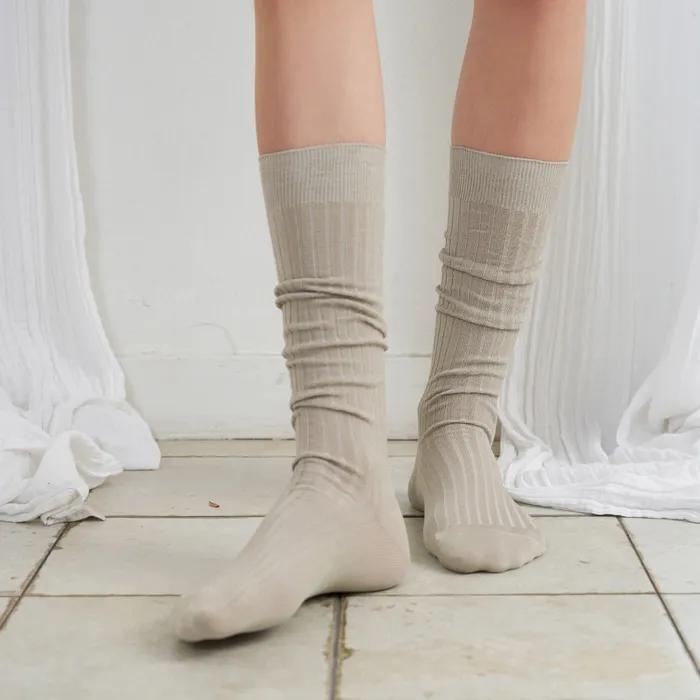 [BIARRITZ/26SS] Cashew Nut Silket Cotton Ribbed Knee Socks 6 Colors