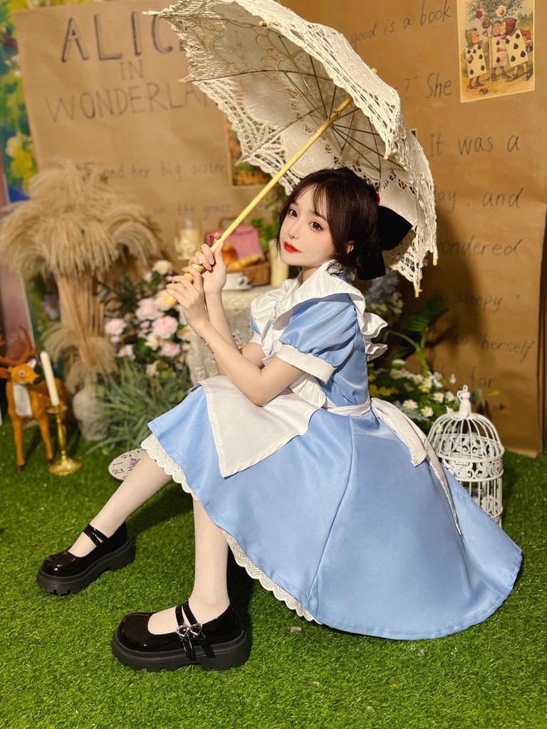 Midoriya Alice Cosplay Costume, Adult Maid Outfit, One Size Dress (3XL)