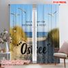 2pcs 2D Flat Printing Party Curtain Seagulls Beach Baltic Sea Polyester Without Electricity Festive Holiday Use for Entryway