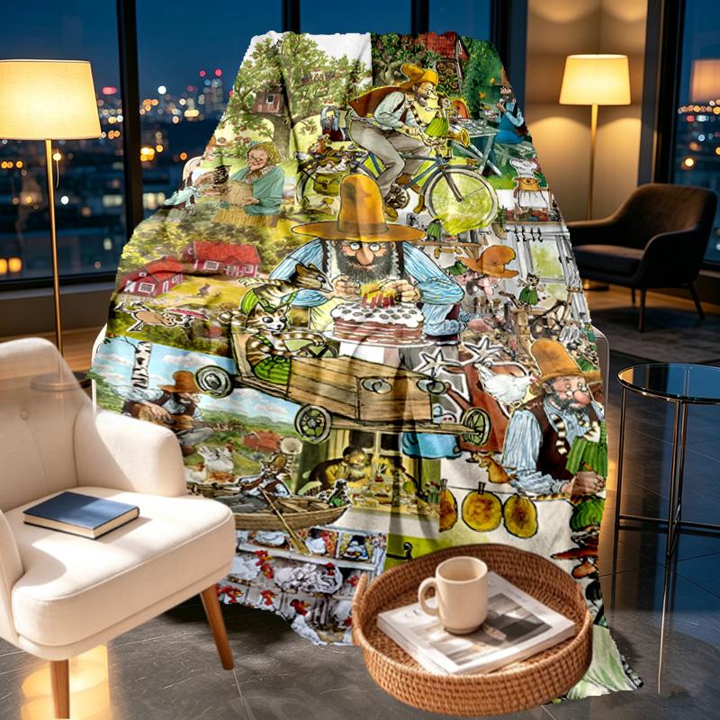 Pettersson und Findus Print Blanket - Soft & Comfortable, for Bedroom, Travel, Sofa, Home Decoration - Birthday Christmas Gift for Friend
