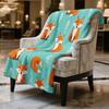 Süßer Fuchs Wintermuster Flanell Überwurf Türkis Orange Füchse Kiefern Design Weich Gemütlich Ganzjahres für Bett Sofa Auto Büro
