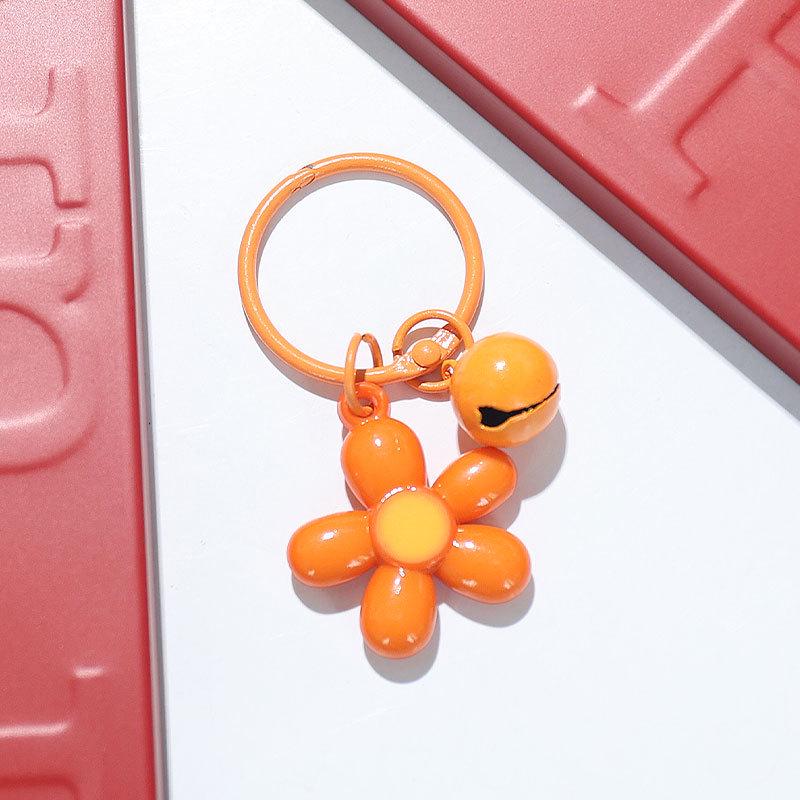 Fresh Five-Petal Flower Resin Keychain with Heart Bead - Girlish Flower Bag Charm