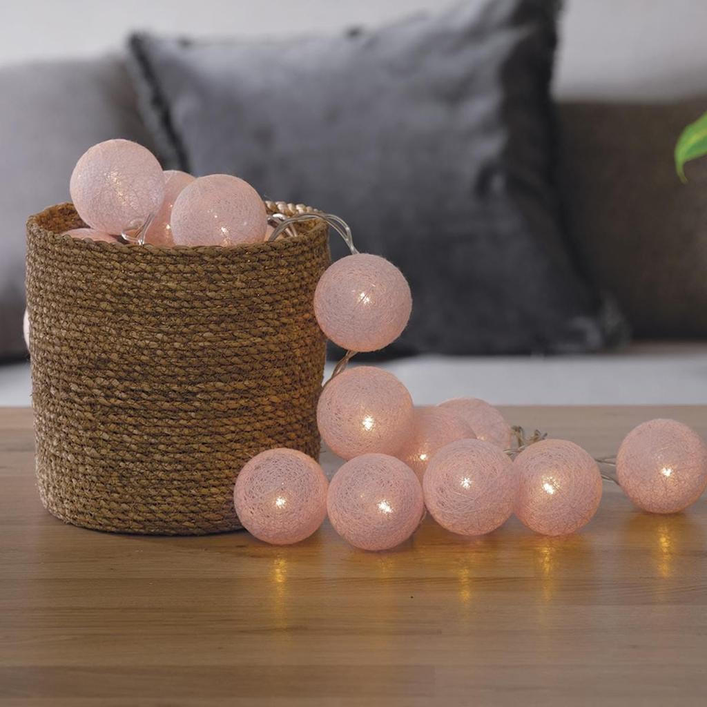 Cotton Balls Garland 20 Led Lights Pink 435 Cm
