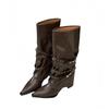 2025 Autumn and Winter New Trouser Boots Thick Heel Rivet Belt Buckle But Knee Boots Pointed High Boots Women