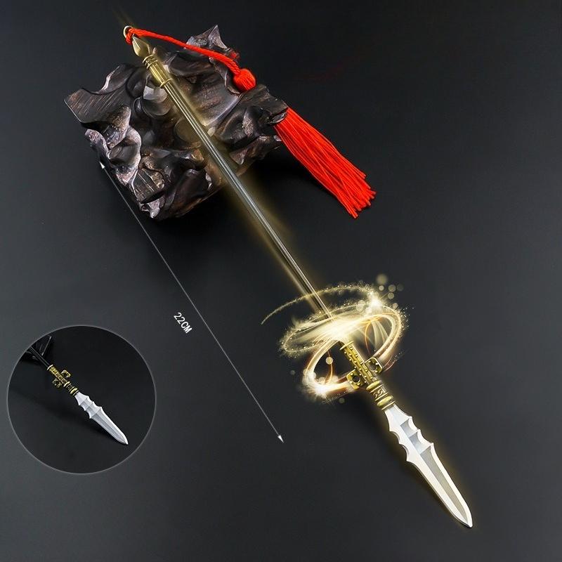 Chinese Retro Samurai Sword 22cm Metal Spear and Sword Mini Cold Model Ornaments Role Playing Fake Props Simple Style