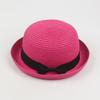 Parent-child Beach Hat Dome Curved Brim UV Protection Hat Handwoven Summer Outdoor Straw Hat with Black Satin Ribbon Bow