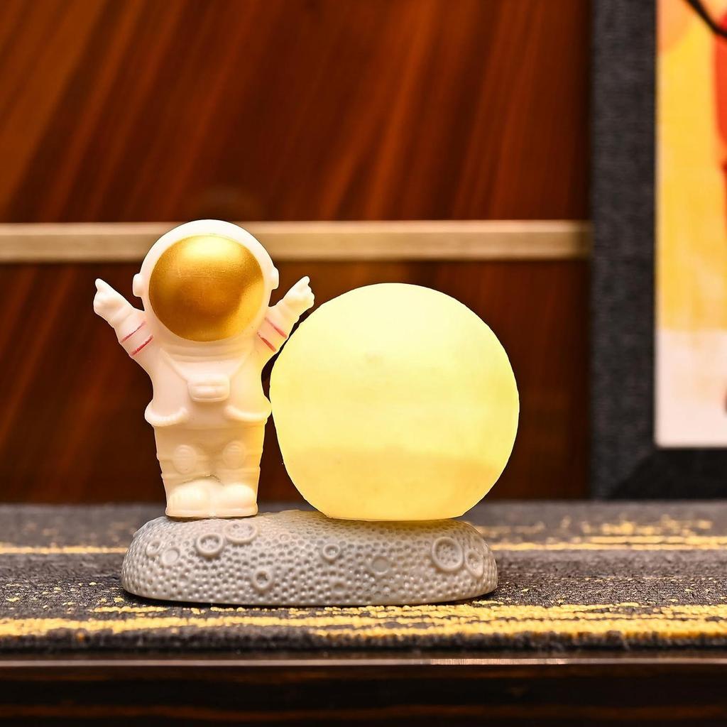 10 Cm Moon Lamp with Astronaut Figurine | Stunning Golden LED Light for Home, Office Desk, Car Dashboard, Modern Room Décor, and Perfect Gifting Idea