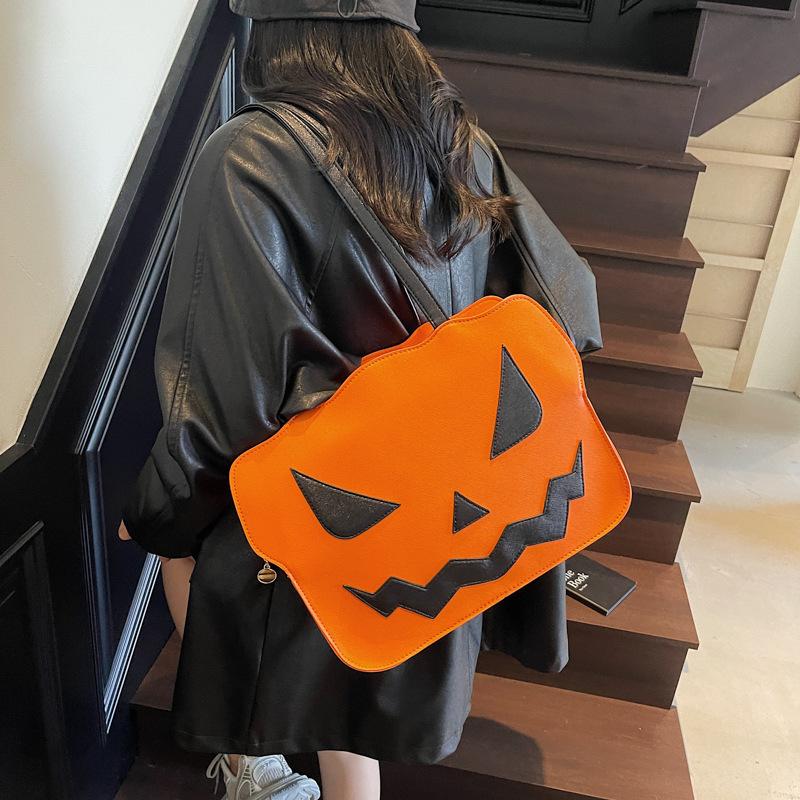 Portable Halloween Tote Bag Large Capacity Pu Leather Pumpkin Shoulder Bag Creative Quirky Dem Messenger Bag Festival