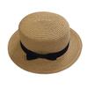 Korean Style Women's Straw Sun Hat with Flat Brim and Bow – Trendy Summer Beach Hat for Sun Protection