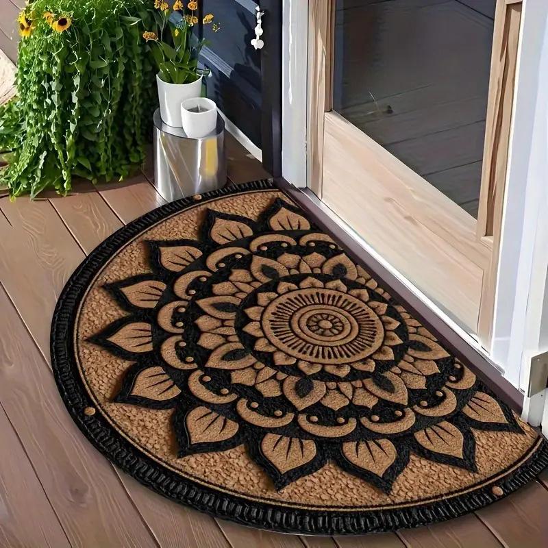 Retro Pebble Semi-circular Floor Mat, Entrance Foyer Carpet, Dirt-resistant and Easy-to-maintain Crystal Velvet Floor Mat