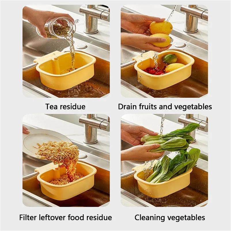 1pcs Kitchen sink filter basket, sink washing basin anti leak filter basin, one click press type grid drain storage rack