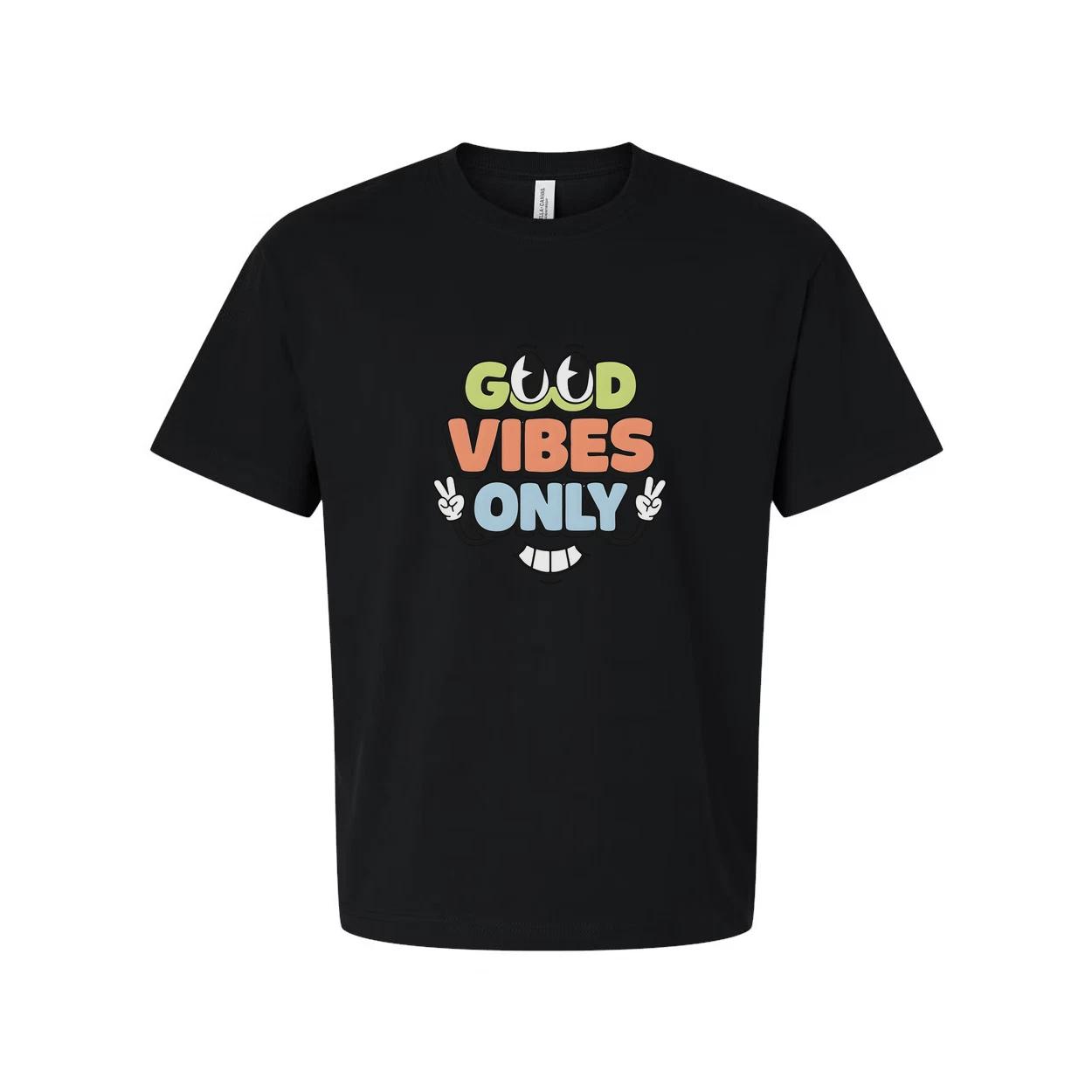 Good Vibes Only Unisex Graphic T Shirt With Colorful Text And Peace Sign Hands D 4XL