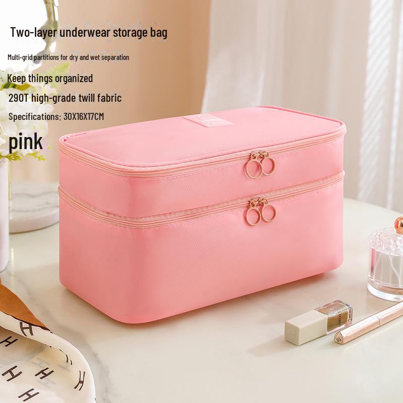 

Двухслойный дорожный органайзер для нижнего белья, носков, бюстгальтеров и аксессуаров two-layer розовый