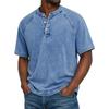 Mens Casual Washed Denim Henley Neck Short Sleeve T Shirt