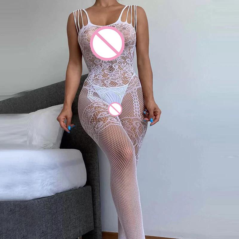 Transparently Crotchless Lingerie Lace Pantyhose For Adults Woman Full Body Stocking Costume