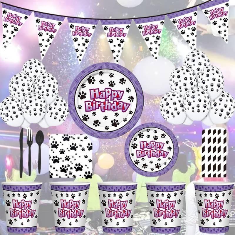 Puppy Dog Paws Party Supplies Tableware Plates Cups Tablecloth Banner Birthday