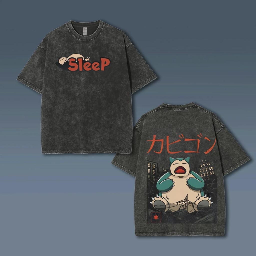 T-shirt Oversize Lavata Stampa Gengar Vintage Lavata a Maniche Corte da Uomo e Donna Moda Estiva 2026 Abbigliamento