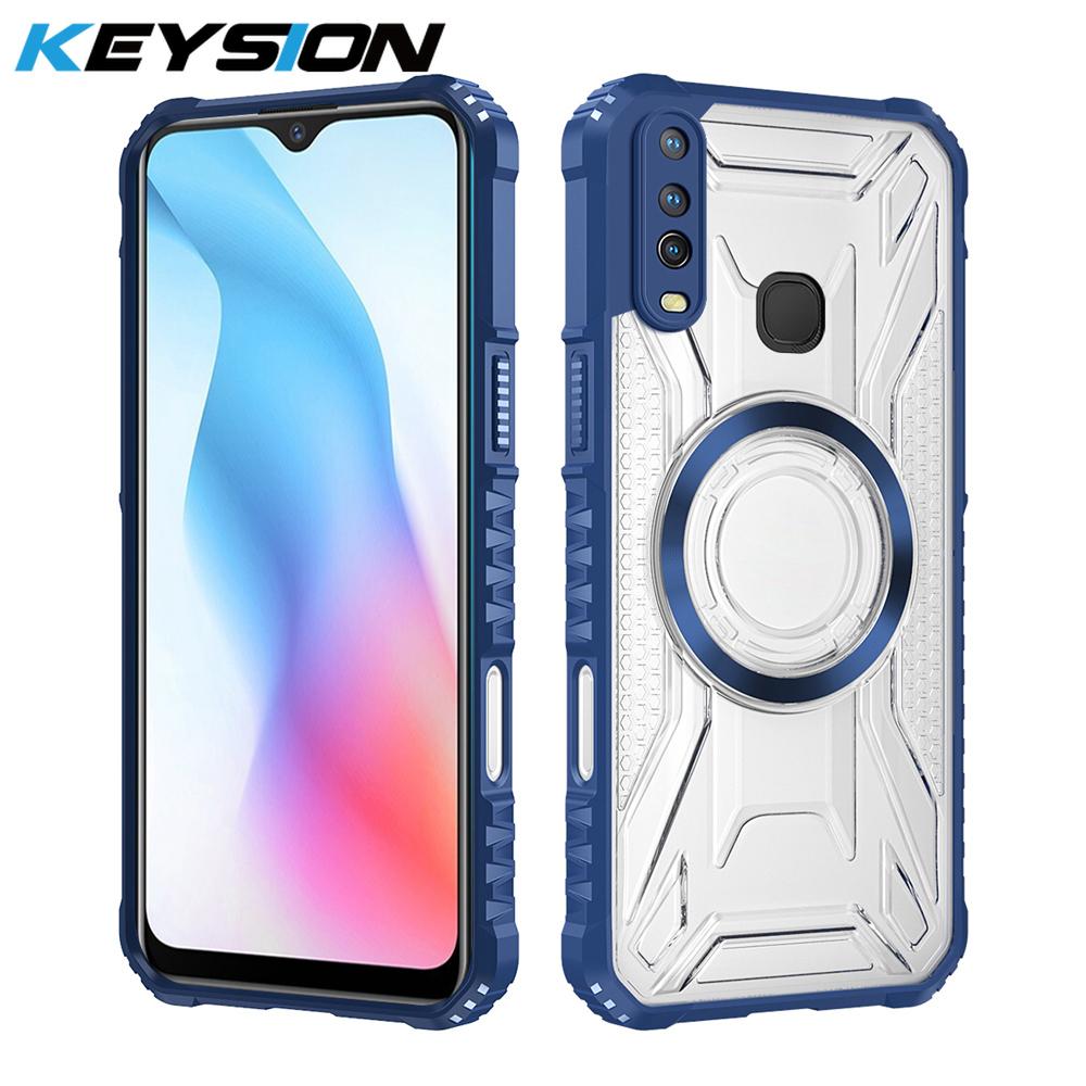 

KEYSION Transparent Magnetic Case for VIVO Y17 Y15 Y12 Soft Silicone+PC Heavy Duty Shockproof Phone Back Cover for VIVO Y11 2019 for VIVO Y17 синій