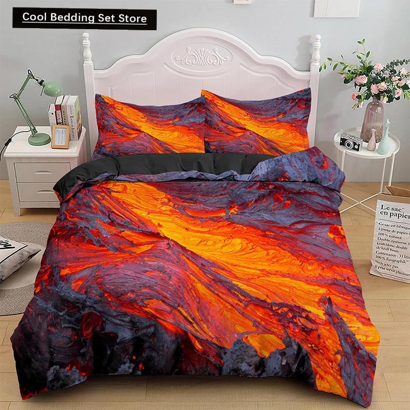 Comforter Volcano King Queen Eruption Lava Bedding Set For Kids Teens Adults Natural Disaster Molten Polyester