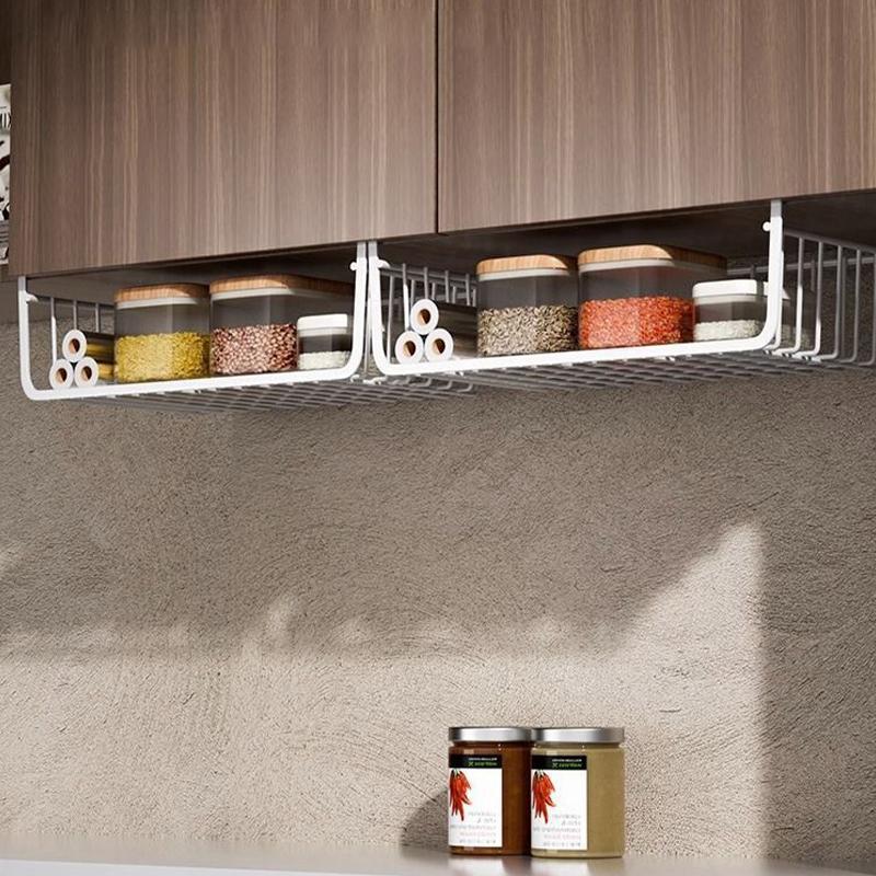 1Pc White/Black Hanging Net Basket Iron Material Large Capacity Hanging Under Cabinet Wall Wardrobe Storage Basket Kitchen Tools