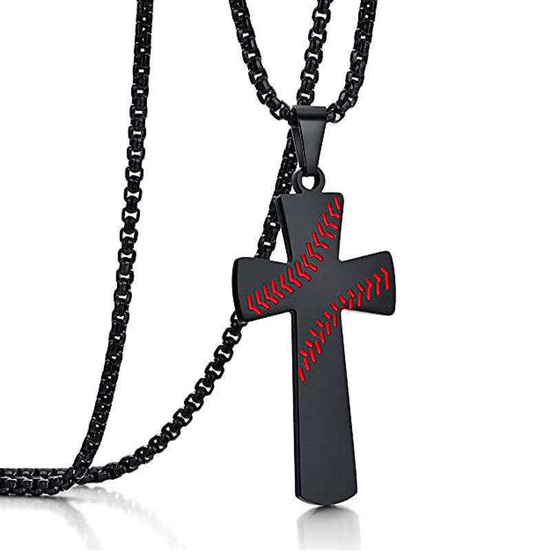 Stainless Steel Lucky Baseball Cross Chain Pendant Necklace for Men Boy