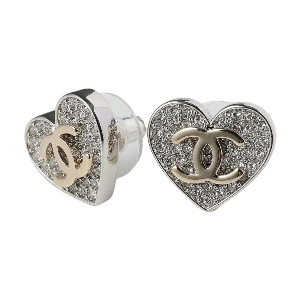 CHANEL Rhinestone Earrings Women's Silver ABH084 B23473 U7518