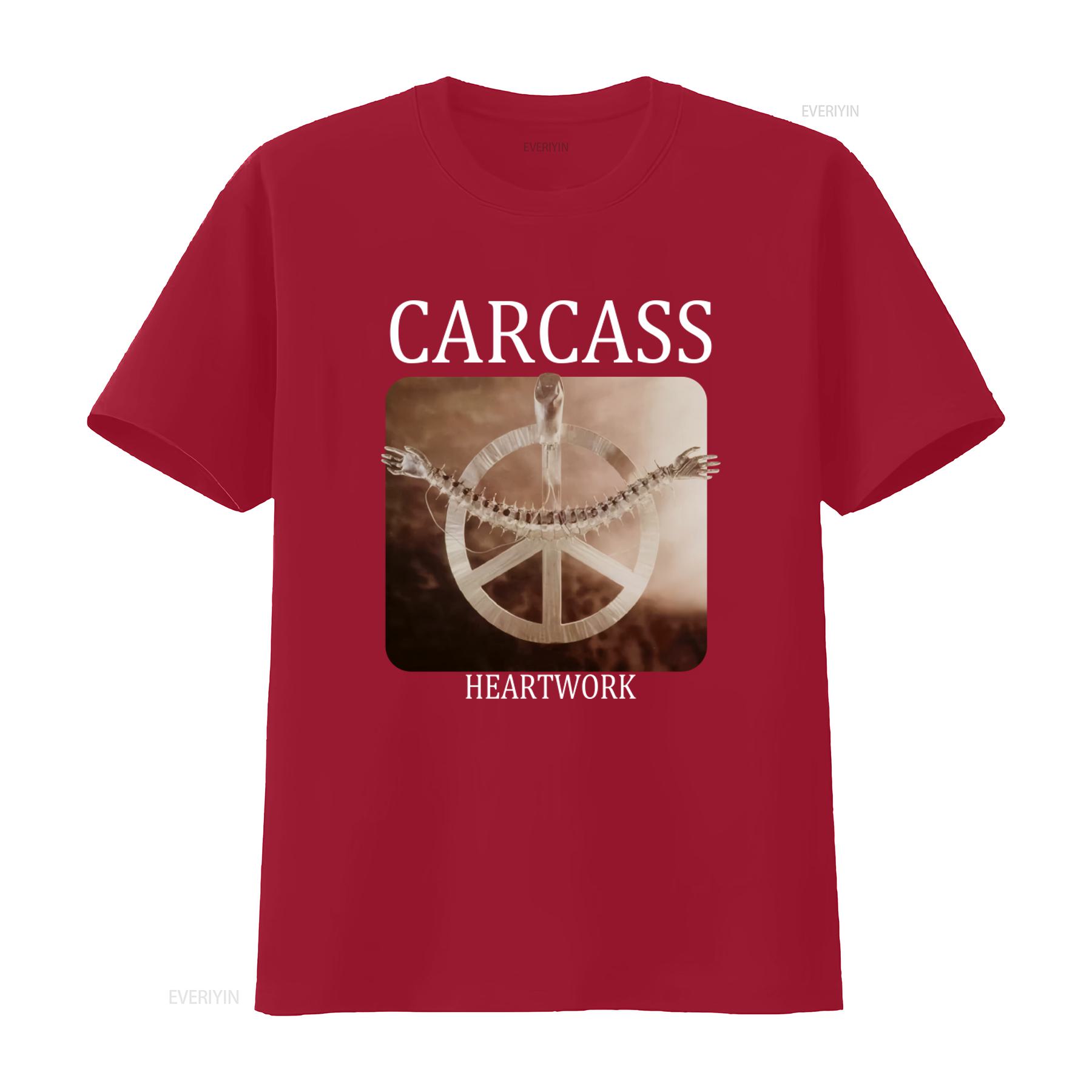 Carcass Heartwork Death Metal Band T Shirt Unique Design with Peace Symbol and Skeletal Arms Perfect for Fans vintage Washed S