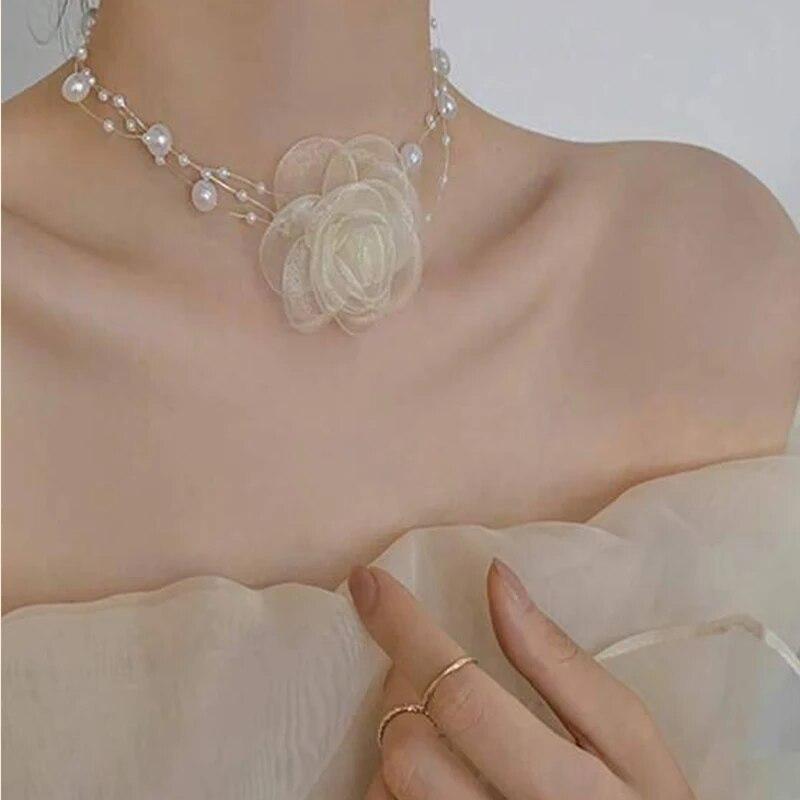 Exquisite Imitation Pearl Choker Necklace Fashionable Bow Tie Lace Up Velalvet Necklace Personality Simple Jewelry For Woman