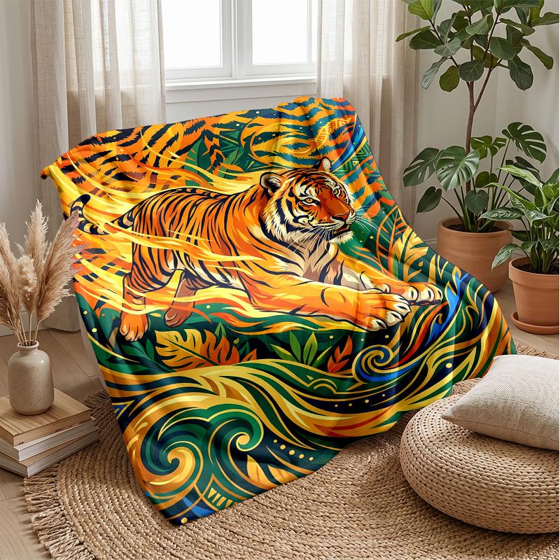 Tiger in Abstract Art Theme blanket Lightweight Warm Flannel Blanket Decorative Throw Blanket for Home Decoration
