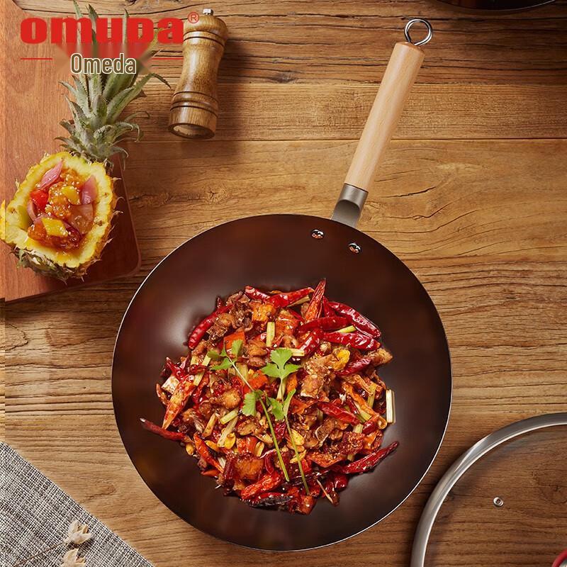 Oumeida Echter Gusseisen-Wok aus Edelstahl, 30 cm