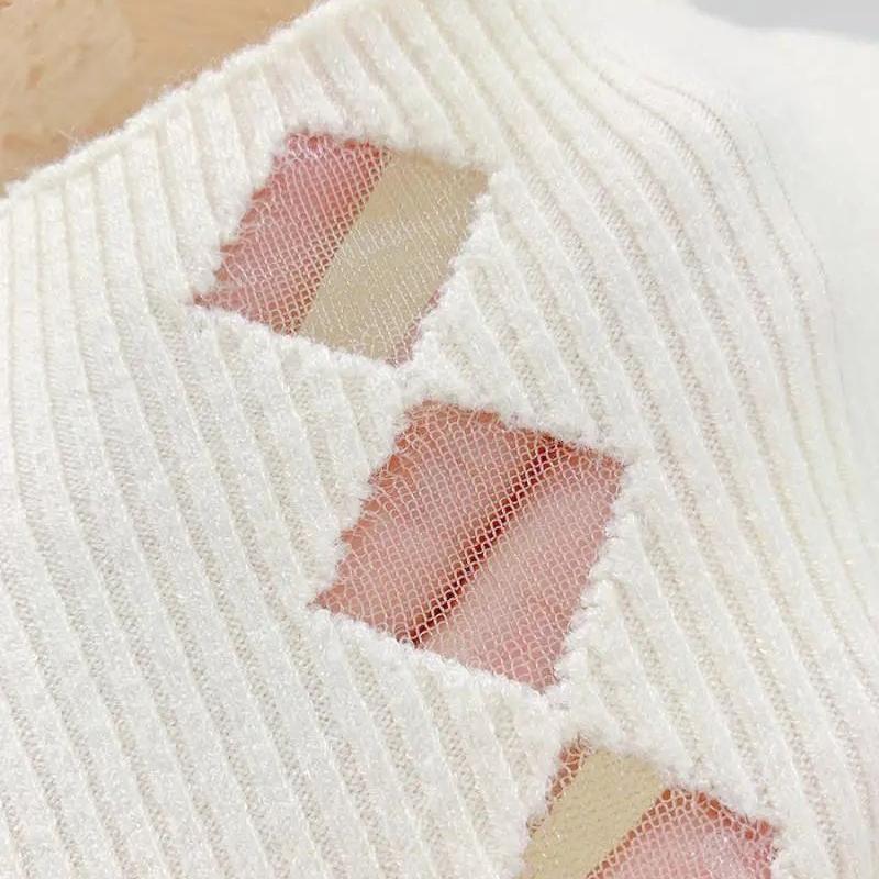 Women's Sleeveless Half High Neck Knit Camisole Lace Sweater Outer Wear Tube Top Short T-shirt