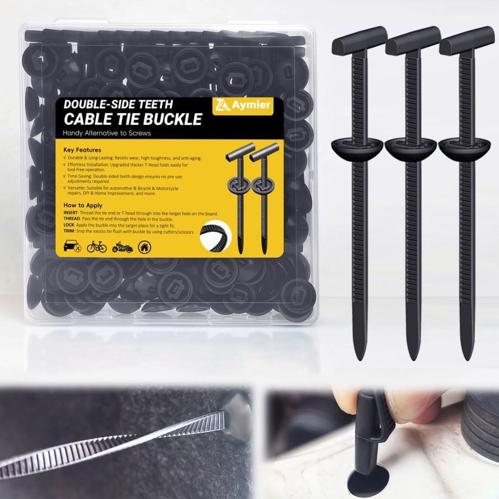 50Pcs Nylon Universal Cable Tie Buckles, 2026 Upgraded Heavy Duty Automotive Zipper Clips, Double-Side Self-Locking T Rivet Zip Ties For Car Repairs,