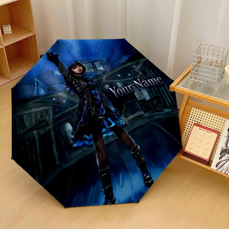 Custom Text Automatic 8 Bone Umbrella, Portable Sun Rain Protection UmbrellaBeetlejuice Lydia Deetz