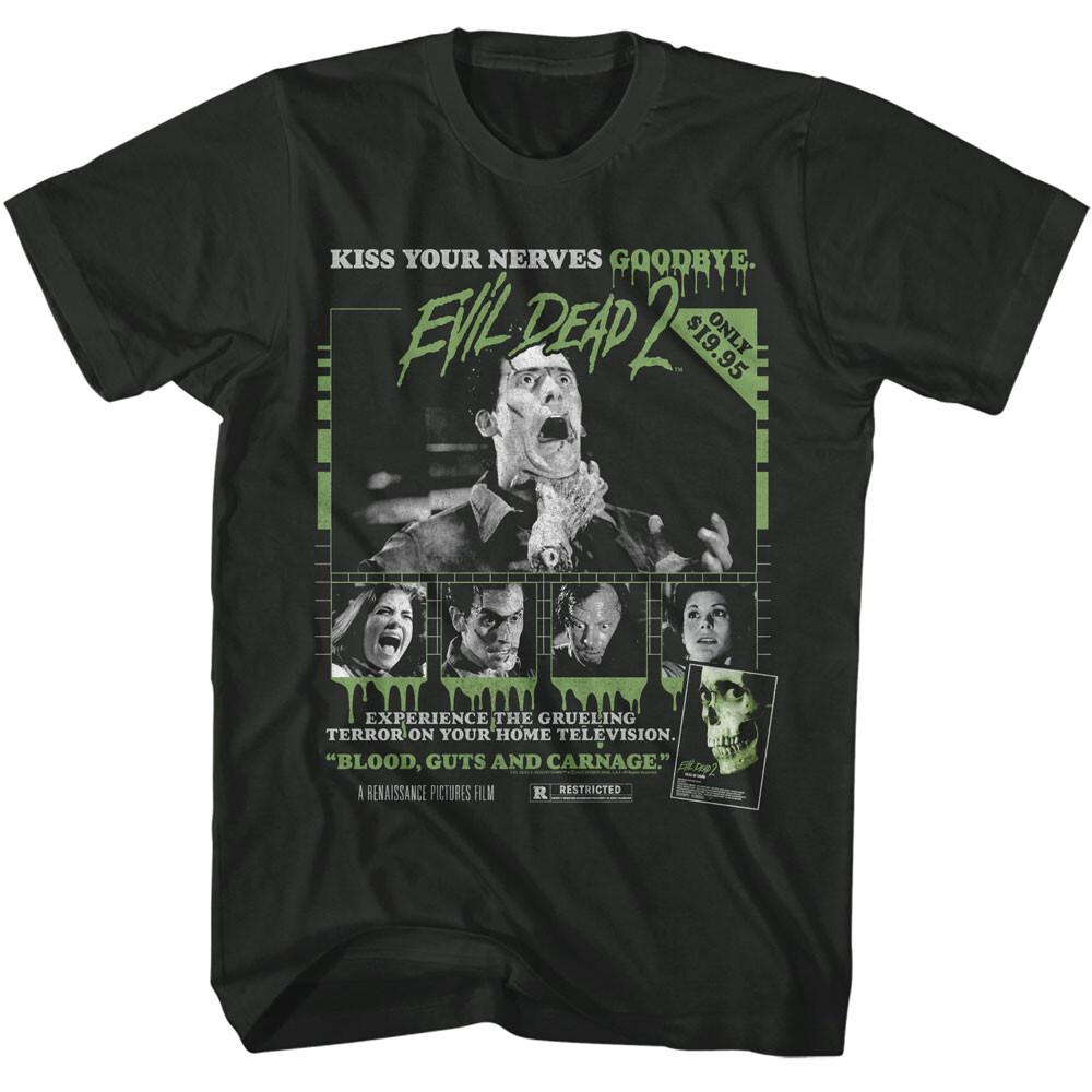 The Evil Dead 2 Movie Poster Kiss Your Nerves Goodbye Ash Williams Men T Shirt XXL