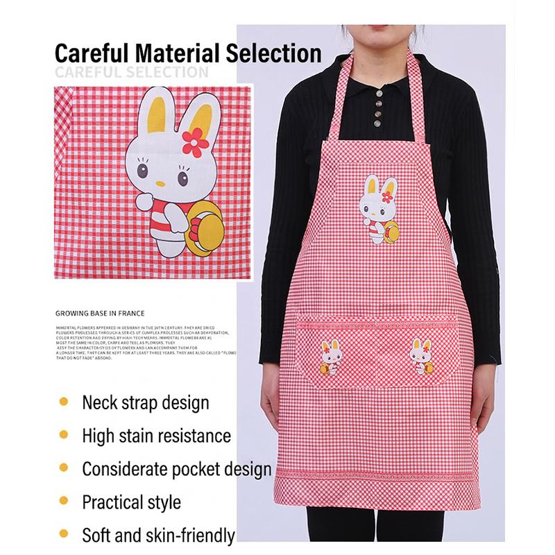 Cute Little Rabbit Print Apron With Waterproof Fabric And Front Pocket Perfect For Home Kitchen Cooking Baking
