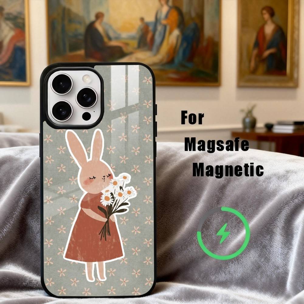 R-rabbit F-flower-R art Phone Case For iPhone17,16,15,14,13,12,11 Plus,Pro Max Magnetic For Magsafe Wireless Charging