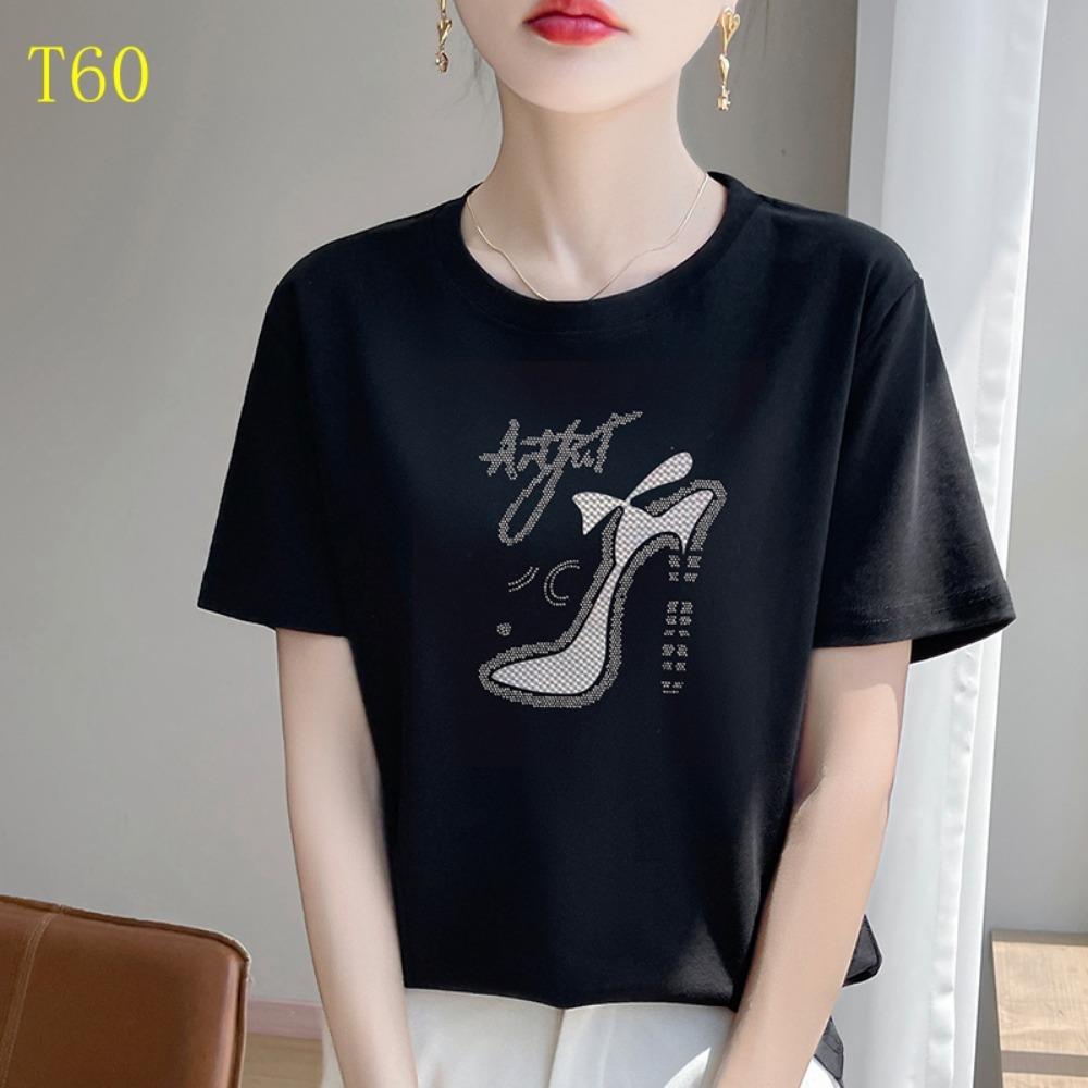 

Summer New Fashion Short-Sleeved Women s Rhinestone T-shirt The Long Cat Print Loose Top XL