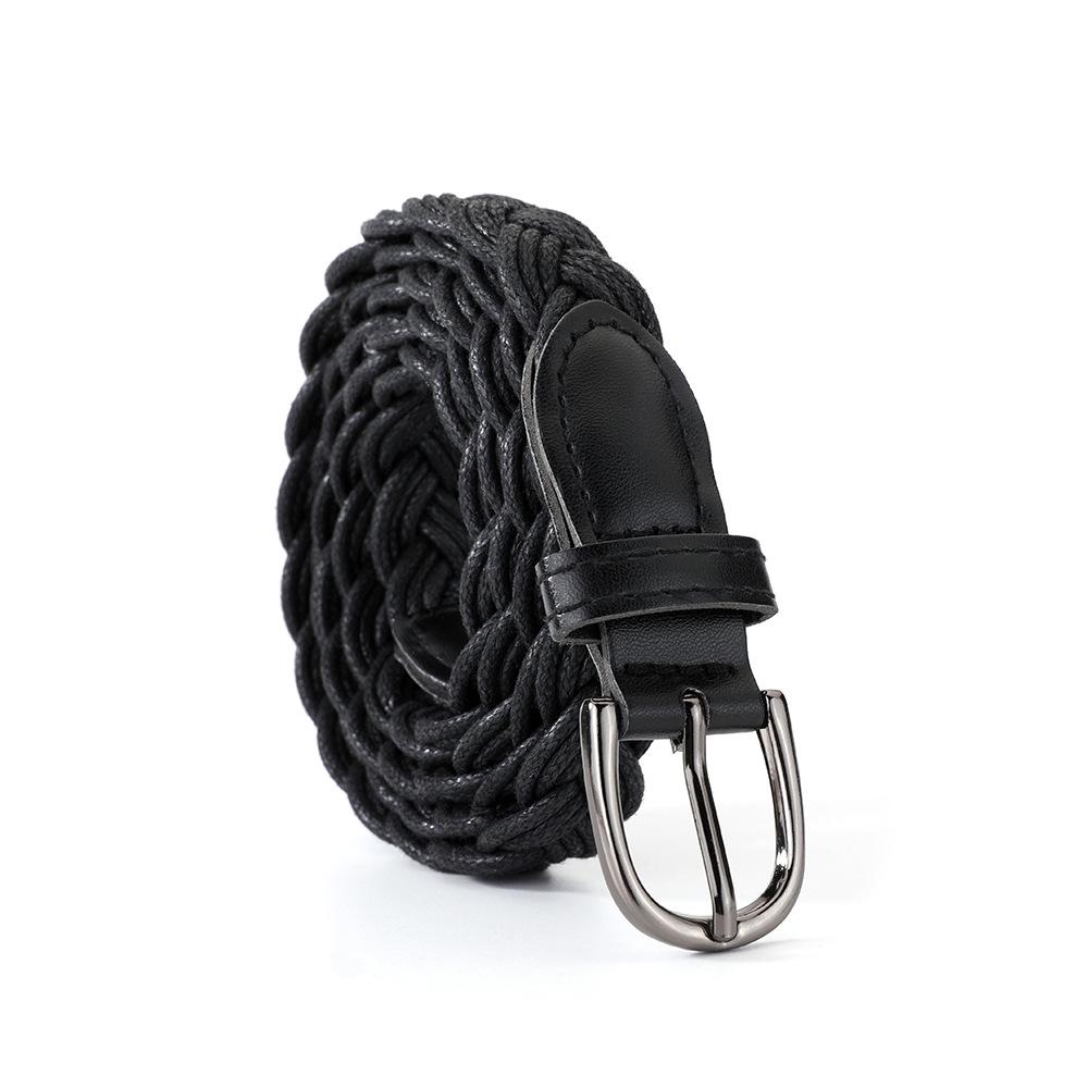 Women's Classic Retro Wax Cord Belt with Gun Black Buckle - Stylish, Thin Leather Belt for Pants & Skirts