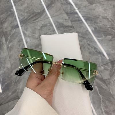 Vintage Fashion Sunglasses Rimless Frameless Rectangle Shades Gradient UV400 Summer Traveling Sun Glasses for Women